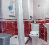 ☎️ 0918197701-Na predaj 5 izbový poschodový rodinný dom s 2 garážou v  - Kúpeľňa v rodinnom dome s červenými obkladmi, sprchovacím kútom a sanitou.