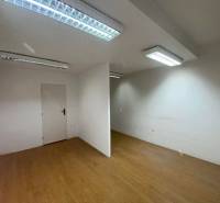 ☎️ 0918197701-Na prenájom menší priestor v suteréne  v srdci  mesta Du - Interiér kancelárií s bielymi stenami a podlahou s dreveným dekorom.