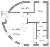 ☎️ 0918197701   Na predaj  elegantný 3 izbový byt priamo v centre Duna - Pôdorys 3-izbového bytu s balkónom, pracovňou, obývačkou s kuchyňou, kúpeľňou a WC.