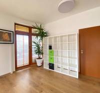 ☎️0918197701  Na prenájom  elegantný 3 izbový byt priamo v centre Duna - Izba s podlahou s dreveným dekorom, poličkami a veľkým oknom v 3-izbovom byte.