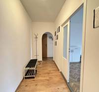 ☎️  0918/197 701  Na prenájom 1 izbový byt s balkónom a pivnicou v mes - Chodba v 1-izbovom byte s podlahou s dreveným dekorom a jednoduchým nábytkom.