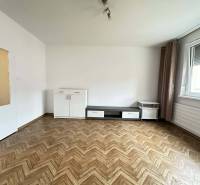 ☎️  0918/197 701  Na prenájom 1 izbový byt s balkónom a pivnicou v mes - Izba s podlahou s dreveným dekorom, bielym nábytkom a veľkým oknom v 1-izbovom byte.