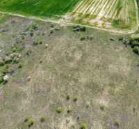 Pozemok v Modre s výmerou až 58.977 m2 - Letecký pohľad na pozemky - bývanie na Dolnej ulici v Modre s trávnatou plochou.