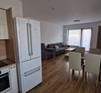 Rekreačný apartmán Vys. Tatry- HREBIENOK RESORT I. - 92 m2 -3-izbový - Rekreačný apartmán ponúka kuchyňu, jedálenský kút a obývaciu izbu s podlahou s dreveným dekorom.