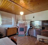 Predaj, chata Revúca - EXKLUZÍVNE HALO REALITY - Interiér útulnej chaty s podlahou s dreveným dekorom a krbom.