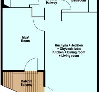 Byt v minimalistickom štýle s výhľadom na hrad - Pôdorys zobrazuje 2-izbový byt s balkónom na ulici Čulenova.