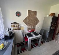 NOVINKA Priestranný 3-izbový byt (99 m²) s pozemkom, terasou, 2 balkón - Kuchyňa s jedálenským stolom a podlahou s dreveným dekorom v 3-izbovom byte.