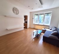NA PRENÁJOM 1 IZBOVÝ TEHLOVÝ BYT, 34 M2, KOŠICE - ŠACA - Svetlá obývačka s podlahou s dreveným dekorom a sedačkou v 1-izbovom byte.