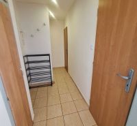NA PRENÁJOM 1 IZBOVÝ TEHLOVÝ BYT, 34 M2, KOŠICE - ŠACA - Chodba v 1-izbovom byte s dverami a vešiakmi na stene.