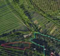 KH-948, Záhrada, pozemok, Prešov, Kendice - Letecký pohľad na záhrady v Kendiciach s vyznačenými parcelami a vegetáciou.