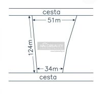 Predaj, pozemok pre rodinný dom   5131 m2 Trenčiansk... - Náčrt pozemkov - bývanie v Trenčianskych Miticiach ukazuje rozmery 51m x 124m x 34m.