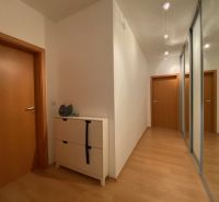 Prenájom 2 izbový 78 m2 + 30 m2 terasa,novostavba Koliba,zariadený - Chodba s podlahou s dreveným dekorom a vstavanými skriňami v 2-izbovom byte.