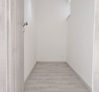Novostavba pri jazere - 4 izbový rodinný dom v štandarde v obci Selice - Úzka chodba v rodinnom dome s podlahou s dreveným dekorom a bielymi stenami.