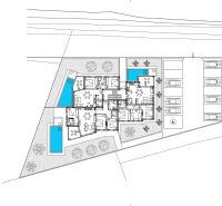 CHORVÁTSKO  - Apartmány v krásnej dedinke TRIBUNJ - Pôdorys znázorňuje rozloženie 3-izbových bytov s bazénmi a parkovaním v Tribunji.