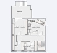 Luxusný RD - upravený pozemok - obľúbená lokalita - Pôdorys rodinného domu zahŕňa verandu, domácu posilňovňu, práčovňu a sklad.