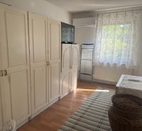 NA PREDAJ celoročná chata – Sekule (Šutrovňa), tiché prostredie - Izba s bielymi skriňami, oknom a podlahou s dreveným dekorom v Chate.