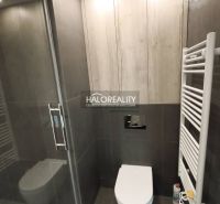 Predaj, jednoizbový byt Bratislava Staré Mesto, Bott... - Kúpeľňová umývadlová skrinka v 1-izbovom byte s dreveným dekorom a sivým obkladom.