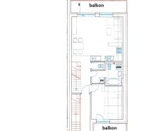 Na predaj 4iz. byt na Banke pri Piešťanoch - Pôdorys 4-izbového bytu s balkónom, zobrazujúci rozloženie izieb a zariadenia.