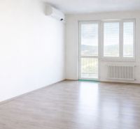 2 izbový prerobený byt v Trenčíne Pred poľom s balkónom - Svetlý priestor 2-izbového bytu s podlahou s dreveným dekorom a klimatizáciou.