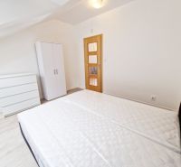3 IZBOVÝ BYT NA PRENÁJOM PREŠOV, PUSTÁ DOLINA, ŠIDLOVEC - Spálňa s posteľou, šatníkom a podlahou s dreveným dekorom v 3-izbovom byte.