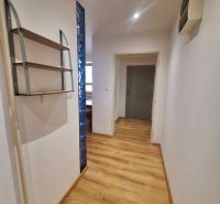 NA PRENÁJOM 2 IZBOVÝ TEHLOVÝ BYT, 55 M2, PREŠOV, ŠIRŠIE CENTRUM - Chodba v 2-izbovom byte s drevenou podlahou a policou na stene.
