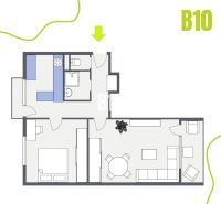 2-izbový byt po rekonštrukcii | Vietnamská ulica, Ružinov | Loggia | B - Pôdorys 2-izbového bytu s kuchyňou, kúpeľňou a obývačkou.