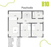 NOVOSTAVBA - 5i rodinný dom v nadštandardnom prevedení s garážou uprav - Pôdorys poschodia rodinného domu v Malinove: schody, chodba, kúpeľňa, izby, spálňa, šatník.