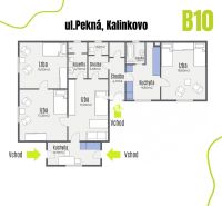 RODINNÉ BÝVANIE S POTENCIÁLOM - KALINKOVO ul.Pekná - Pôdorys rodinného domu v Kalinkove zahŕňa izby, kúpeľne a kuchyne s dvoma vchodmi.