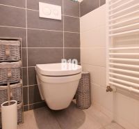 Ideálne bývanie: Zariadený dom 85m² s nízkymi nákladmi - Toaleta v rodinnom dome s úložnými košmi a rebríkovým radiátorom.