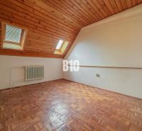 Priestranný rodinný dom s garážou na veľkom pozemku v obci Vlkas - Izba v rodinnom dome s dreveným obkladom a podlahou s dreveným dekorom.