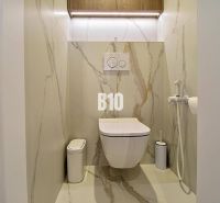 TOP 3i byt s garážou na prenájom - Toaleta s mramorovým obkladom v 3-izbovom byte, obsahuje závesnú misu a bidet.