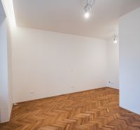 NA PREDAJ štýlový byt v centre Nitry  - Interiér 3-izbového bytu s podlahou s dreveným dekorom, presvetlený priestor, sklenené tehličky.