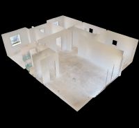 NOVY SVET - SKOLAUDOVANÝ rodinný dom s terasou a parkovaním - 3D pôdorys Rodinného domu bez nábytku, viditeľné rozloženie miestností.