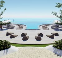 SOLE MIO RESIDENCES PHUKET - Terasa s výhľadom na bazén a more, Výstavba bytov v Phukete.