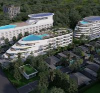 SOLE MIO RESIDENCES PHUKET - Výstavba bytov v Phukete s vlnitým dizajnom a strešnými bazénmi zasadená do zelene.