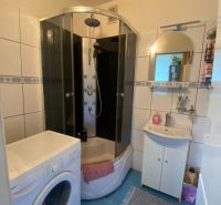 PRENÁJOM - 3-izbový byt - sídlisko Váh, Šaľa - Kúpeľňa v 3-izbovom byte s práčkou, sprchovým kútom a zrkadlom s umývadlom.