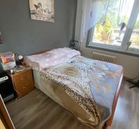 PRENÁJOM - 3-izbový byt - sídlisko Váh, Šaľa - Spálňa v 3-izbovom byte s podlahou s dreveným dekorom a obrazom na stene.