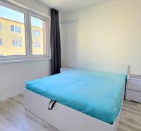 MODERNÝ 2i byt, POD VINICOU, LOGGIA, PARKING, Nové Mesto - Spálňa v 2-izbovom byte s podlahou s dreveným dekorom a veľkým oknom.