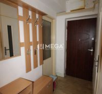 Na predaj - 3izbový byt s pozemkom a garážou v meste Humenné - Vstupná chodba 3-izbového bytu so závesnými vešiakmi a podlahou s dreveným dekorom.