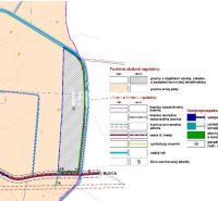 NA PREDAJ: Investičný pozemok 85 291 m² – Rešica, Košice-okolie - Urbanistický plán so symbolmi pre verejné a ochranné zóny v oblasti Buzica.