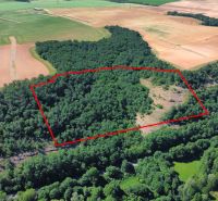 Domaníky – 49.000 m2 LESNÝ REKREAČNÝ POZEMOK v podiele 1/1 - Letecký pohľad na poľnohospodárske a lesné pozemky v okolí Domaníkov.