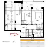 3-izb. byt na prenájom, Rovinka – novostavba, klimatizácia, parkovanie - Pôdorys 3-izbového bytu s rozložením miestností a uvedenými plochami jednotlivých častí.