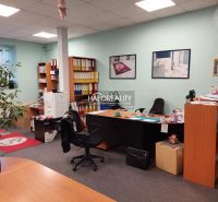 Prenájom, skladový priestor Košice Džungľa - EXKLUZÍ... - Kancelársky priestor s pracovným stolom, stoličkou, policami a kvetom.
