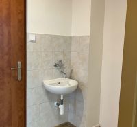 Na prenájom kancelárske priestory 66,6 m² - Banská Bystrica, Zvolenská - Malé umývadlo s kachličkami a podlahou s dreveným dekorom v Kancelárii.