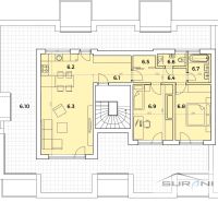 Nový 3-izbový byt 82 m² | Terasa 97 m² | Mesačná ulica | Hviezdoslavov - Pôdorys zobrazuje 3-izbový byt s terasou, kuchyňou, obývačkou a dvoma spálňami.