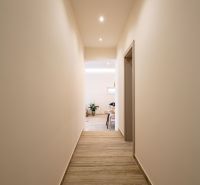 MODERNÝ 4-IZBOVÝ BUNGALOV | ZEMPLÍNSKA ŠIROKÁ - Chodba v Rodinnom dome s podlahou s dreveným dekorom a rastlinou na konci.
