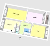 Priestranný 3-izbový byt s loggiou - Sídlisko Rimava, Rimavská Sobota - Pôdorys 3-izbového bytu s kuchyňou, kúpeľňou a loggiou.