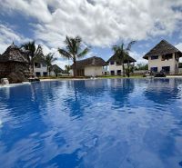 Dom pri pláži s vlastnou studňou a bazénom - Zanzibar, Uroa O578ZL - Bazen pri rodinných domoch v Zanzibare obklopený palmami.