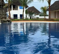 Dom pri pláži s vlastnou studňou a bazénom - Zanzibar, Uroa O578ZL - Rodinný dom v Zanzibare obklopený palmami s bazénom v popredí.