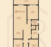 : Rodinný dom, Vyšná Kamenica, novostavba, pozemok 770 m² - Pôdorys rodinného domu v obci Vyšná Kamenica s terasou, obývačkou a dvoma detskými izbami.